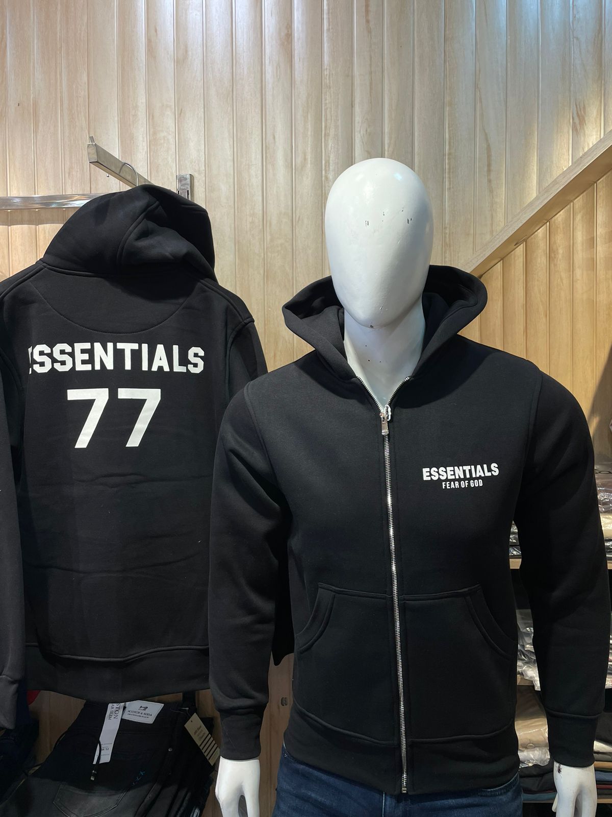 HOODIE : ESNTLS ZIPPER HOODIE BLACK