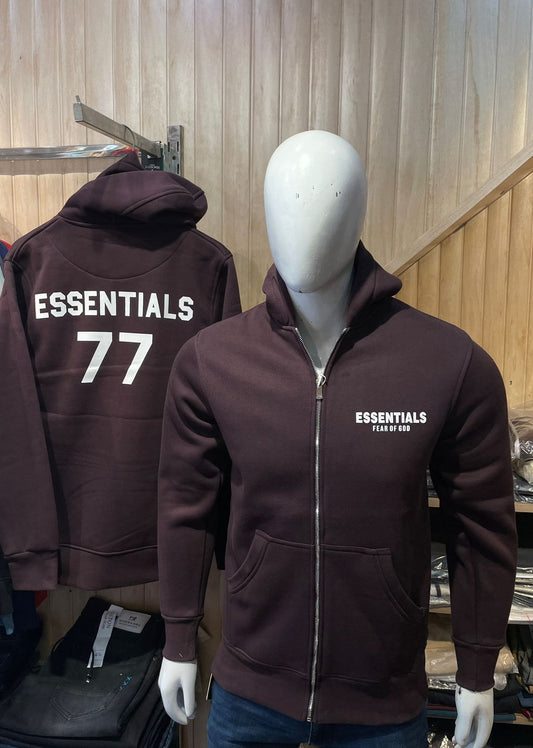 HOODIE : ESNTLS ZIPPER HOODIE DARK BROWN