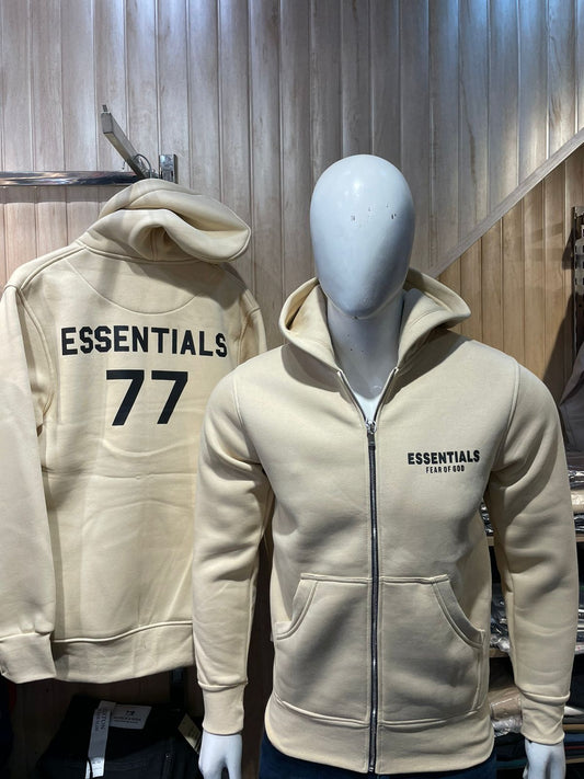 HOODIE : ESNTLS ZIPPER HOODIE BEIGE