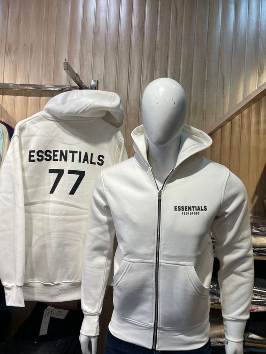 HOODIE : ESNTLS ZIPPER HOODIE WHITE